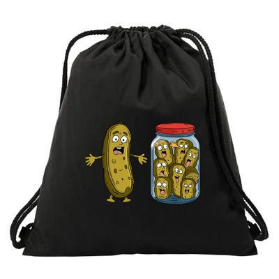 Funny Pickle Surprise A Cucumber And A Jar Of Sliced Pickles Drawstring Bag