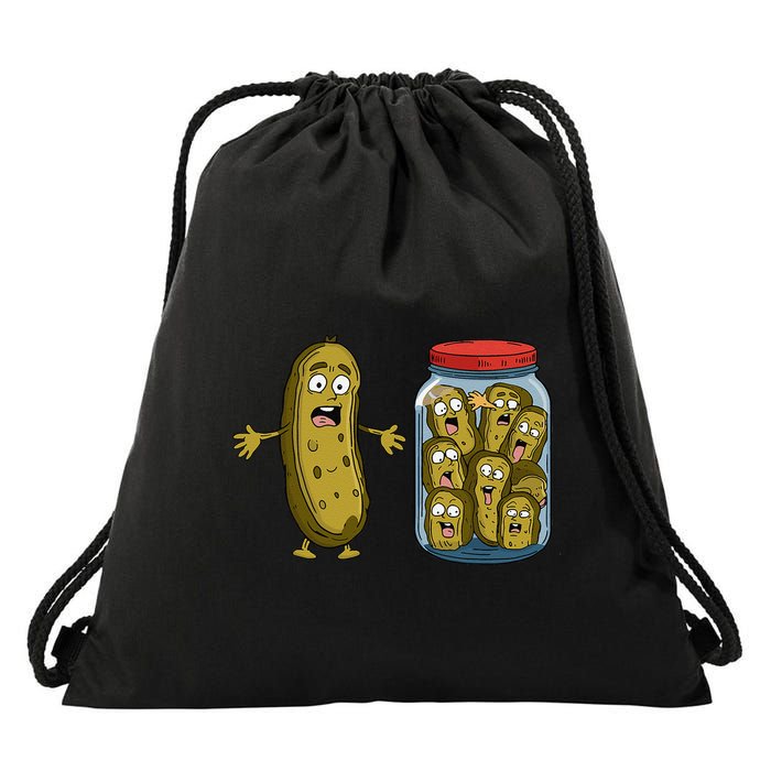 Funny Pickle Surprise A Cucumber And A Jar Of Sliced Pickles Drawstring Bag