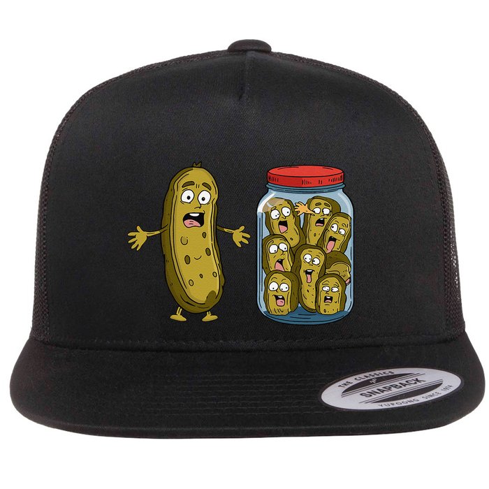 Funny Pickle Surprise A Cucumber And A Jar Of Sliced Pickles Flat Bill Trucker Hat