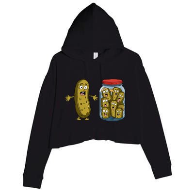 Funny Pickle Surprise A Cucumber And A Jar Of Sliced Pickles Crop Fleece Hoodie