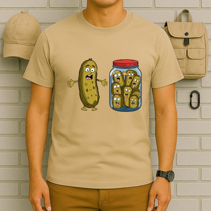 Funny Pickle Surprise A Cucumber And A Jar Of Sliced Pickles T-Shirt