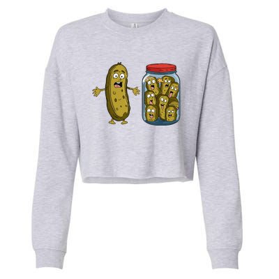 Funny Pickle Surprise A Cucumber And A Jar Of Sliced Pickles Cropped Pullover Crew