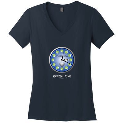 Fun Pickleball Shirt, Pickleball Time, Pickleball Clock Women's V-Neck T-Shirt