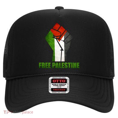 Free Palestine Supports Palestine And Arab Gift High Crown Mesh Back Trucker Hat