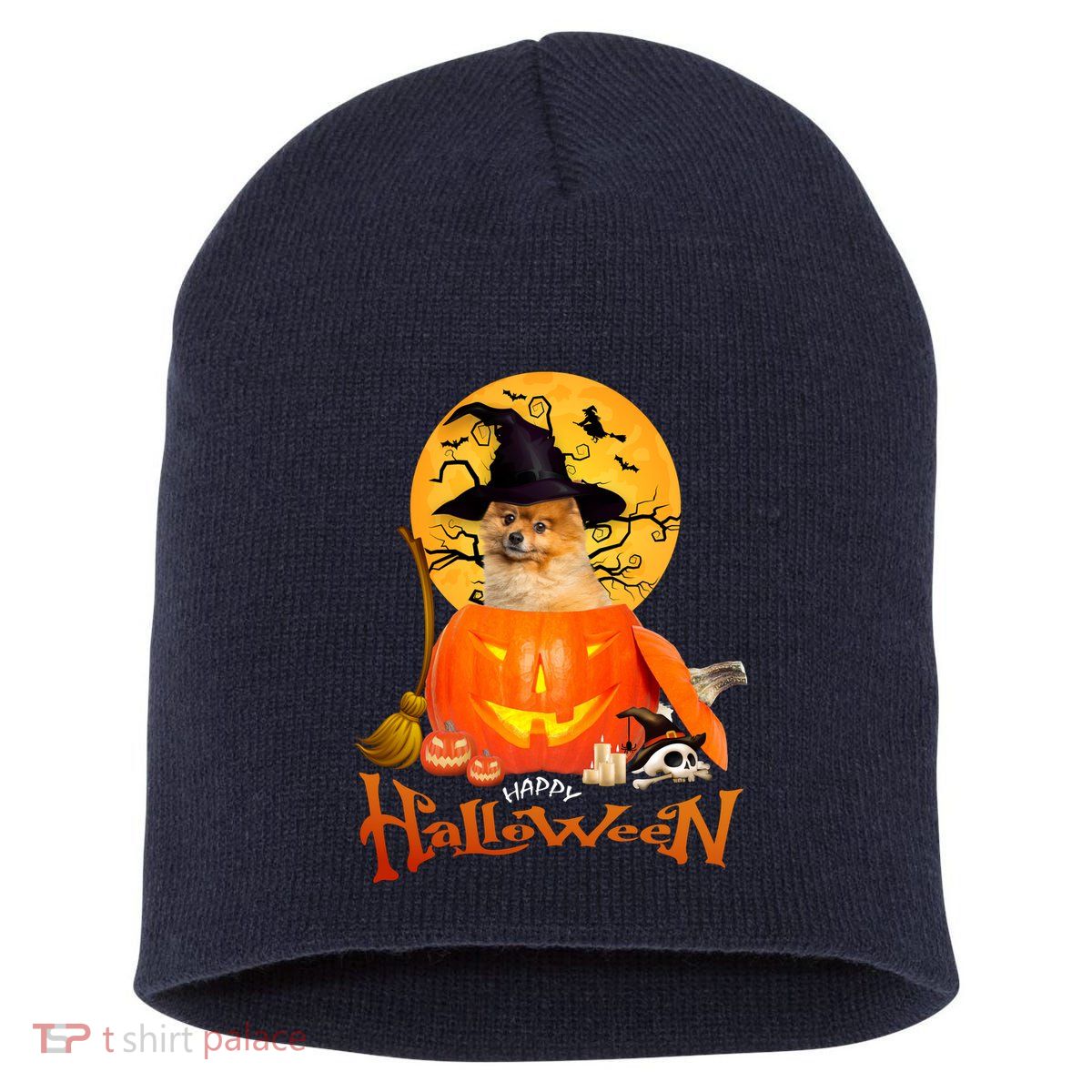Funny Pomeranian Spooky Halloween Short Acrylic Beanie