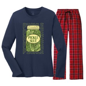 Funny Pickle Slut Who Loves Pickles Apaprel Gift Women's Long Sleeve Flannel Pajama Set 