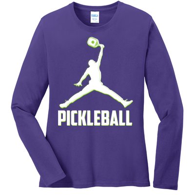 Funny Pickleball Sports Logo Ladies Long Sleeve Shirt