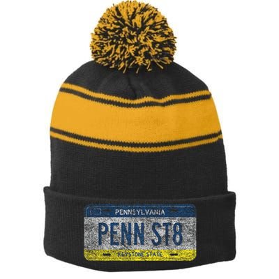 Funny Pa State Vanity License Plate Penn St8 Stripe Pom Pom Beanie