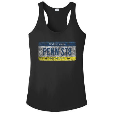 Funny Pa State Vanity License Plate Penn St8 Ladies PosiCharge Competitor Racerback Tank