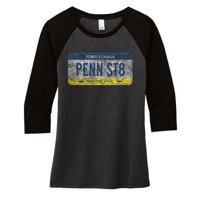 Funny Pa State Vanity License Plate Penn St8 Women's Tri-Blend 3/4-Sleeve Raglan Shirt