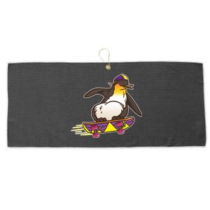 Funny Penguin Skateboard Skater Gift Skateboarding Gift Large Microfiber Waffle Golf Towel