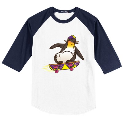 Funny Penguin Skateboard Skater Gift Skateboarding Gift Baseball Sleeve Shirt