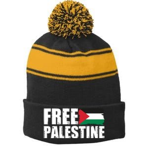 Free Palestine Support Stand With Palestine Stripe Pom Pom Beanie