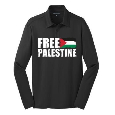 Free Palestine Support Stand With Palestine Silk Touch Performance Long Sleeve Polo