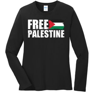 Free Palestine Support Stand With Palestine Ladies Long Sleeve Shirt