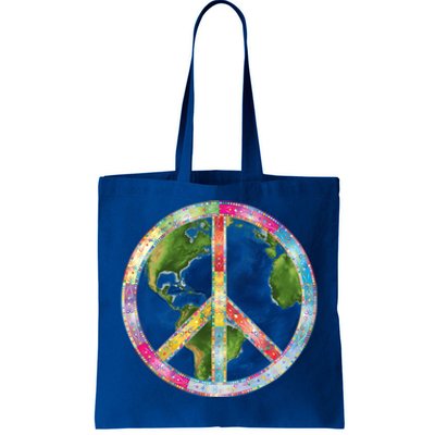 Flower Peace Sign World Peace Hippy 70s Symbol Of Peace Cute Gift Tote Bag