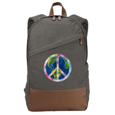 Flower Peace Sign World Peace Hippy 70s Symbol Of Peace Cute Gift Cotton Canvas Backpack