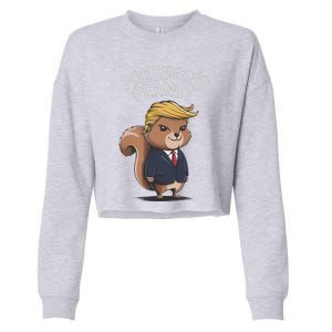 Funny Peanut Squirrel With Trump Hair Justice For Peanut Cropped Pullover Crew