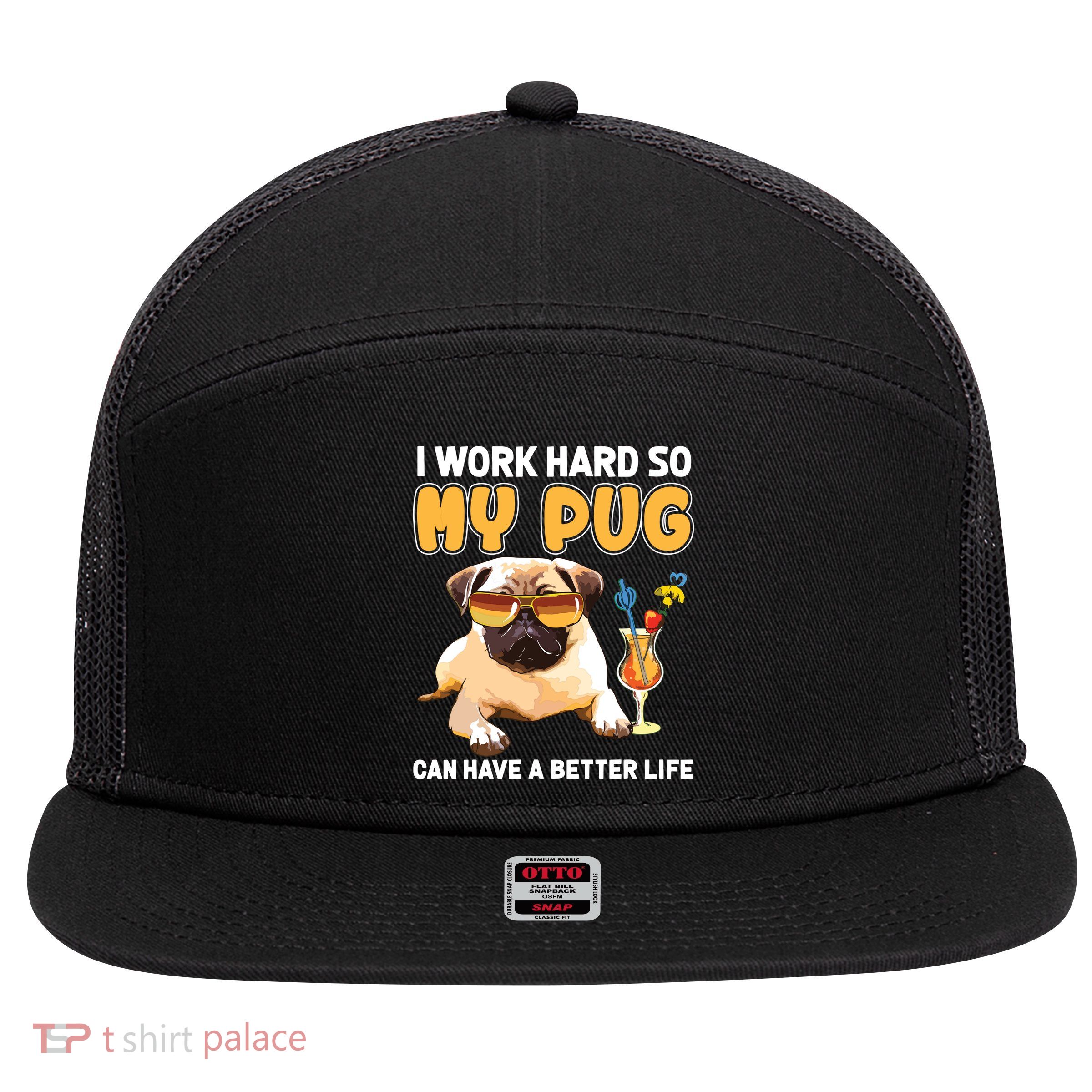 Funny Pug Shirts Pug Lover Gifts 7 Panel Mesh Trucker Snapback Hat