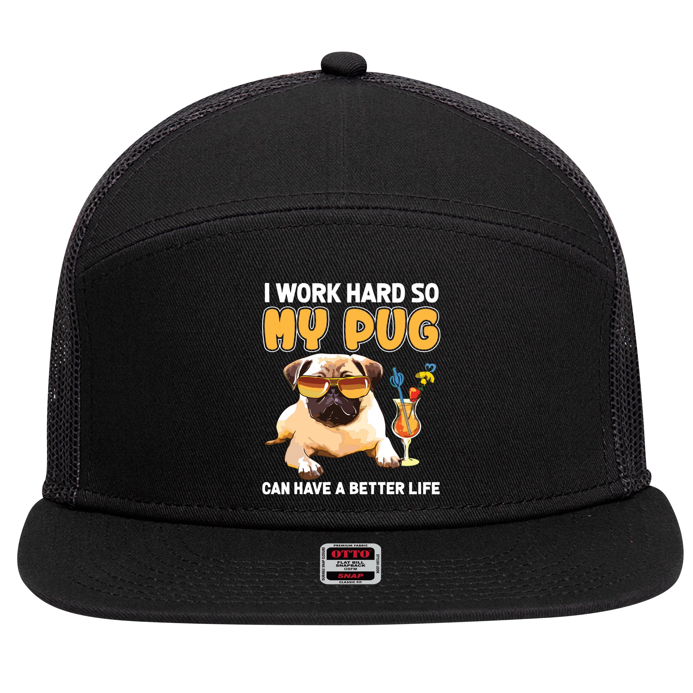 Funny Pug Shirts Pug Lover Gifts 7 Panel Mesh Trucker Snapback Hat