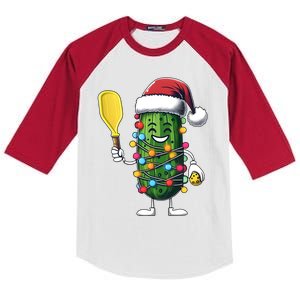 Funny Pickle Santa Pickleballer Christmas Holiday Season Kids Colorblock Raglan Jersey