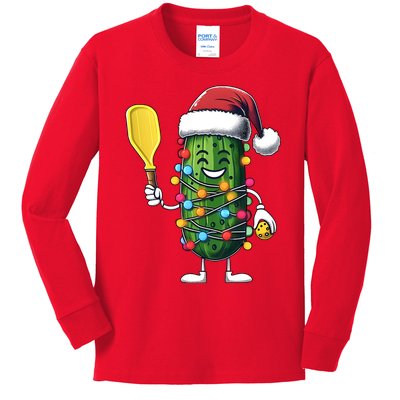 Funny Pickle Santa Pickleballer Christmas Holiday Season Kids Long Sleeve Shirt