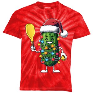 Funny Pickle Santa Pickleballer Christmas Holiday Season Kids Tie-Dye T-Shirt