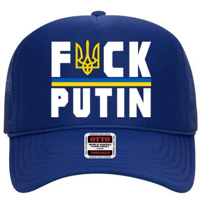 Fuck Putin Support Ukraine High Crown Mesh Back Trucker Hat