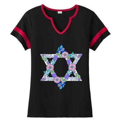 Floral Peace Sign Isreal Ladies Halftime Notch Neck Tee