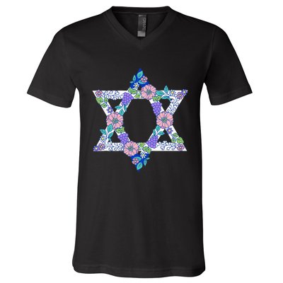 Floral Peace Sign Isreal V-Neck T-Shirt