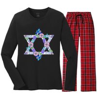 Floral Peace Sign Isreal Women's Long Sleeve Flannel Pajama Set 