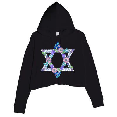 Floral Peace Sign Isreal Crop Fleece Hoodie