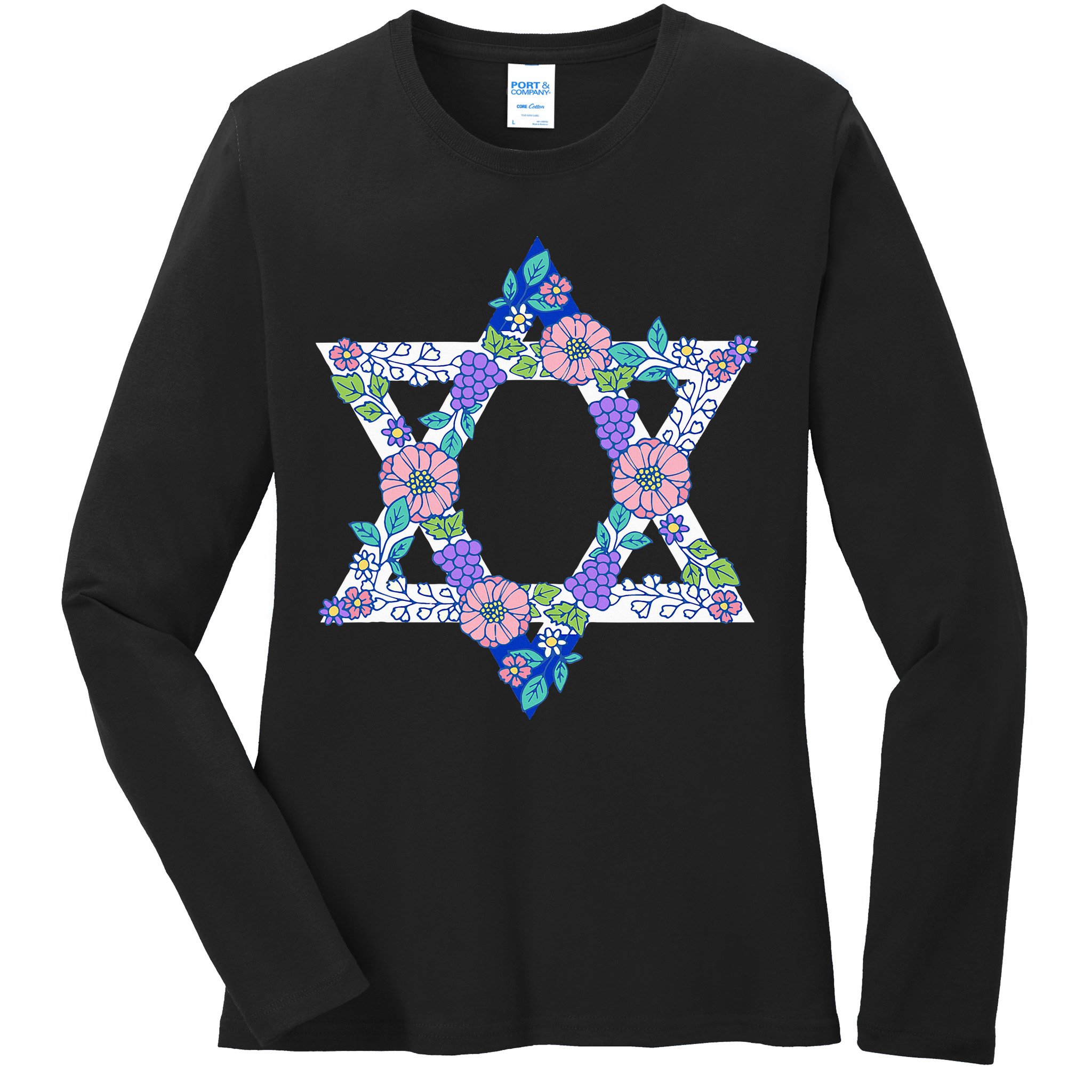 Floral Peace Sign Isreal Ladies Long Sleeve Shirt