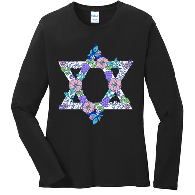 Floral Peace Sign Isreal Ladies Long Sleeve Shirt