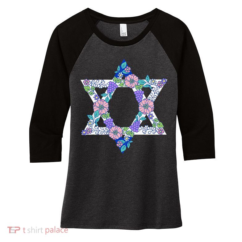 Floral Peace Sign Isreal Women's Tri-Blend 3/4-Sleeve Raglan Shirt