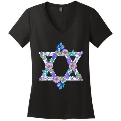 Floral Peace Sign Isreal Women's V-Neck T-Shirt