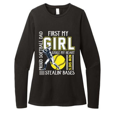 Funny Proud Softball Dad Stole My Heart Gift For Daddy Gift Womens CVC Long Sleeve Shirt