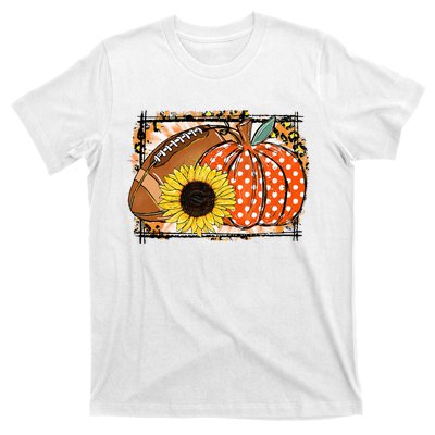 Football Pumpkin Sunflower Football Lover Fall Thanksgiving T-Shirt