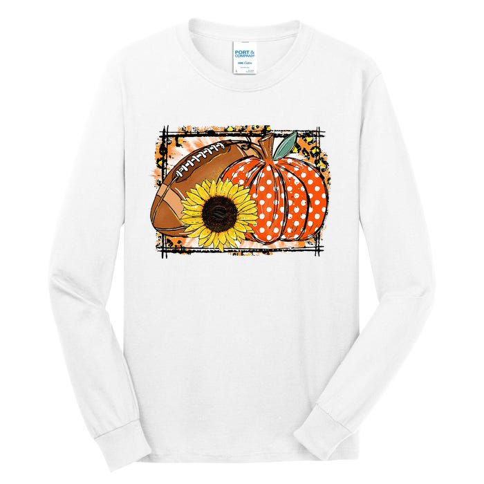 Football Pumpkin Sunflower Football Lover Fall Thanksgiving Tall Long Sleeve T-Shirt