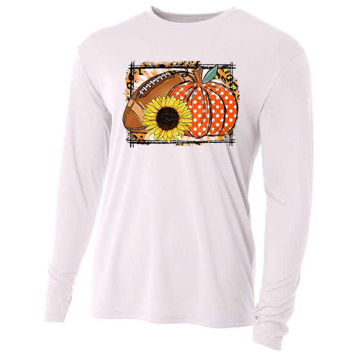 Football Pumpkin Sunflower Football Lover Fall Thanksgiving Cooling Performance Long Sleeve Crew