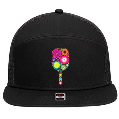 Flowers Pickleball Sports Racquet Racket Paddle 7 Panel Mesh Trucker Snapback Hat