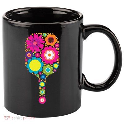 Flowers Pickleball Sports Racquet Racket Paddle 11oz C Handle Ceramic Mug