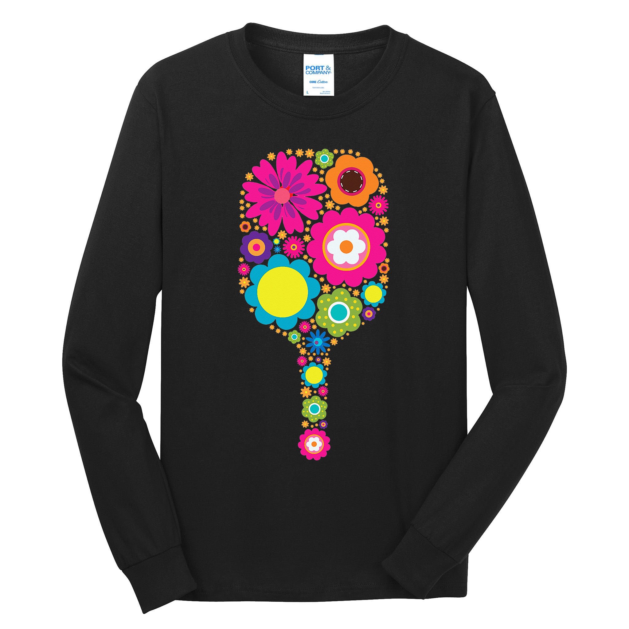 Flowers Pickleball Sports Racquet Racket Paddle Tall Long Sleeve T-Shirt