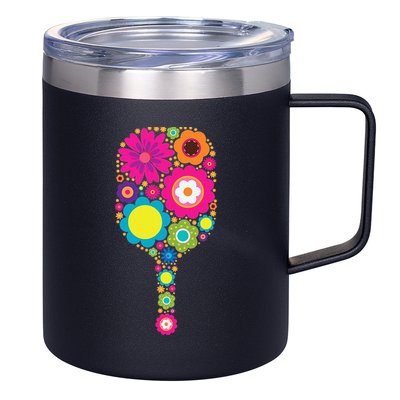 Flowers Pickleball Sports Racquet Racket Paddle 12oz Stainless Steel Coffee Mug