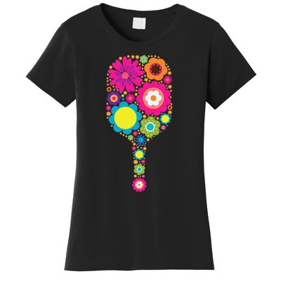 Flowers Pickleball Sports Racquet Racket Paddle Women's T-Shirt