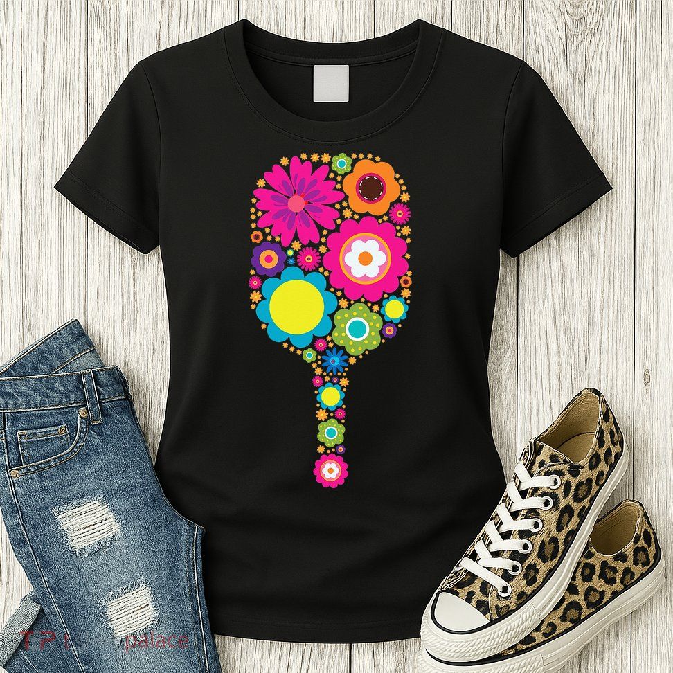 Flowers Pickleball Sports Racquet Racket Paddle Womens T-Shirt