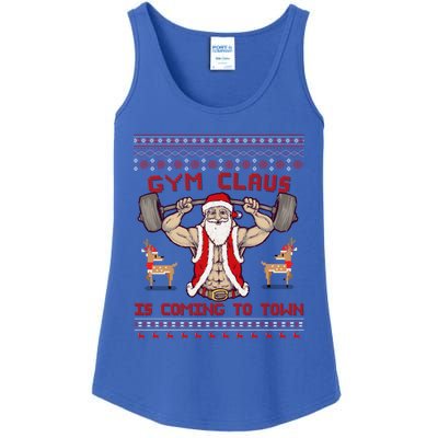 Funny Pun Santa Christmas Gym Claus Is Coming Workout Gift Ladies Essential Tank