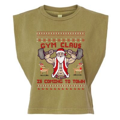 Funny Pun Santa Christmas Gym Claus Is Coming Workout Gift Garment-Dyed Women's Muscle Tee