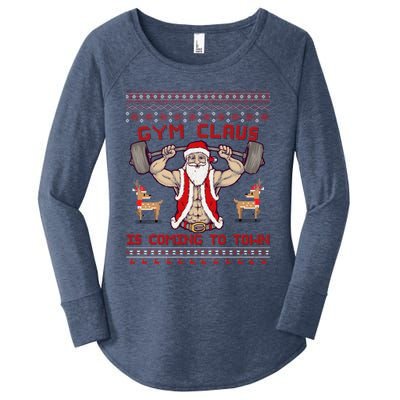 Funny Pun Santa Christmas Gym Claus Is Coming Workout Gift Women's Perfect Tri Tunic Long Sleeve Shirt