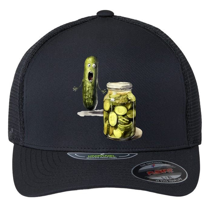 Funny Pickle Surprise A Cucumber And A Jar Of Sliced Pickles Gift Flexfit Unipanel Trucker Cap